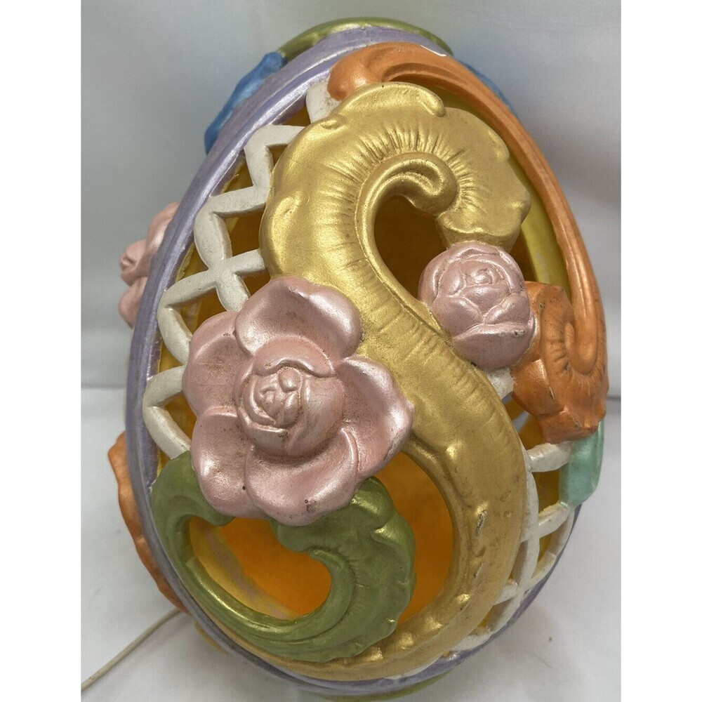Vintage Easter Egg Ceramic Lamp Hand Painted & Signed by Ro 1976 12”